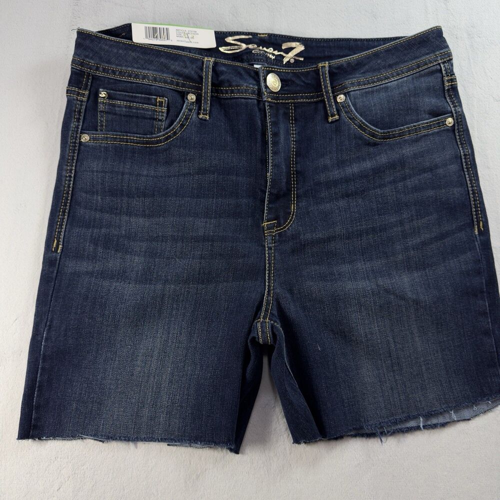 Seven7 Jeans Women's Size 10 Color Blue Frayed Stretch Denim Shorts New